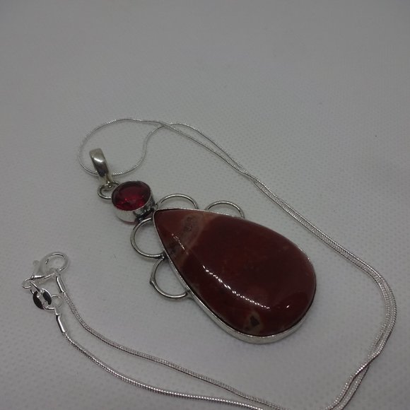Natural "MOOKAITE JASPER & RUBY" Handmade Sterling Pendant on a 18" Chain 450 - Picture 1 of 3